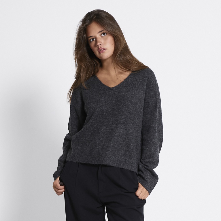 Basic v-neck knit sweater "Louise" Antracit